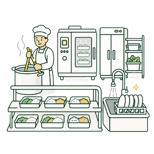 給食施設向け厨房活用イメージのイラスト