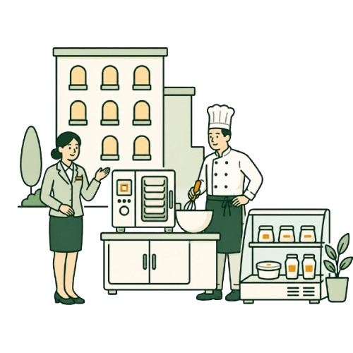 宿泊施設向け厨房活用イメージのイラスト
